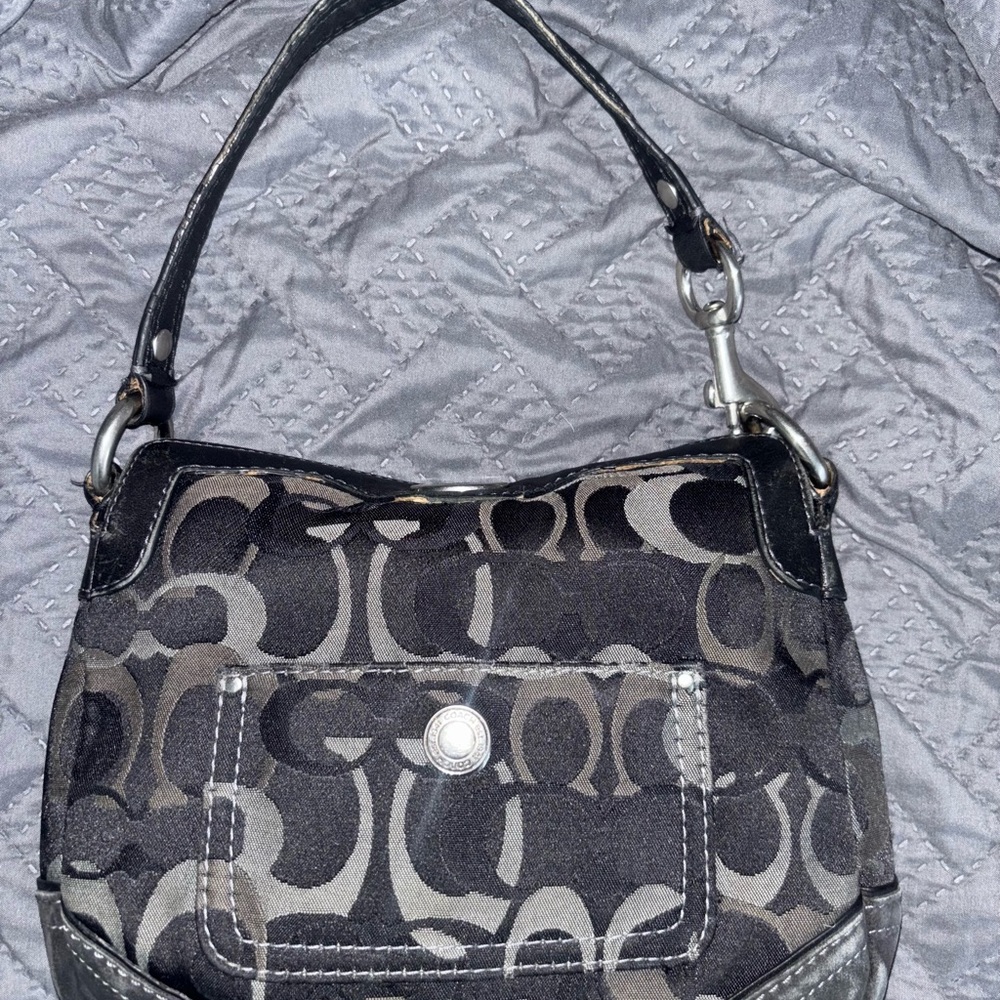 Coach Black Signature Shoulder Bag with Silver Accents
